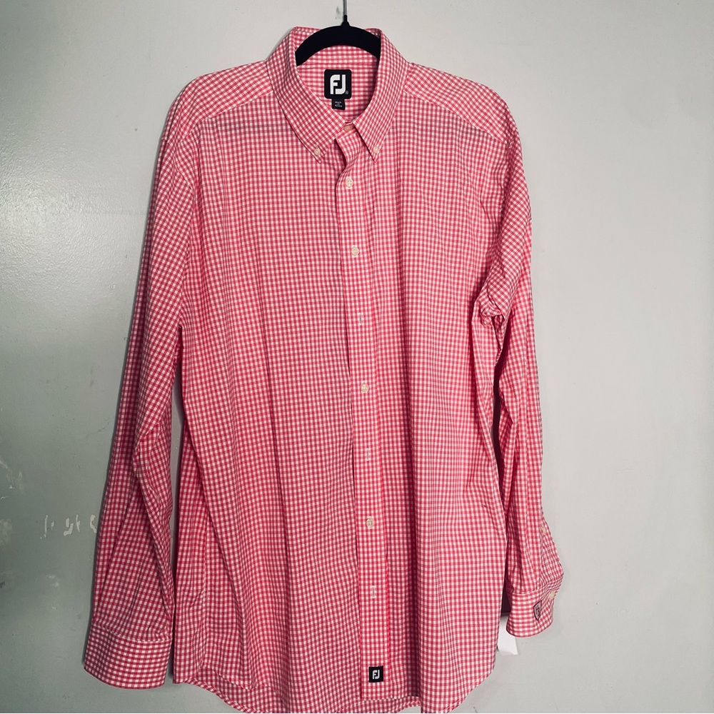 FootJoy Shirt Men Large Pink White Check Button Up Casual Preppy Dadcore Classic - Picture 2 of 8